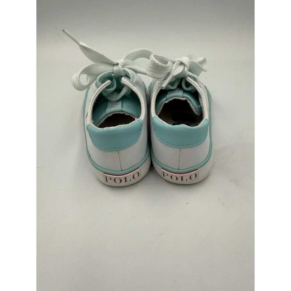 Polo Ralph Lauren Shoes Sneakers White Teal Pink Pony Logo Baby Toddler Size 7